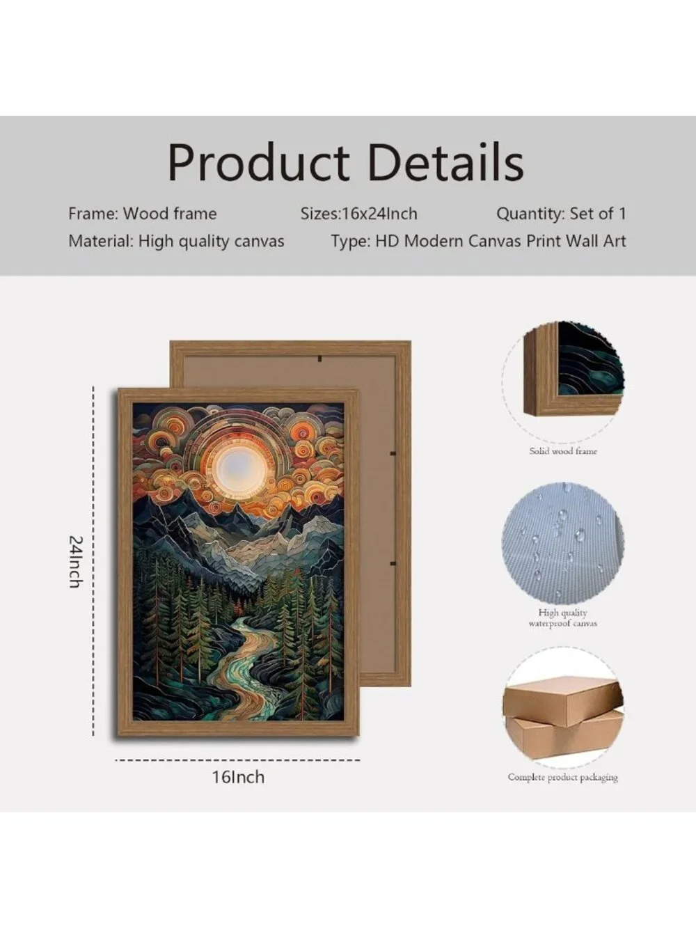 Psychedelic Mountain River Wall Art | Celestial Sun Forest Canvas Decor
